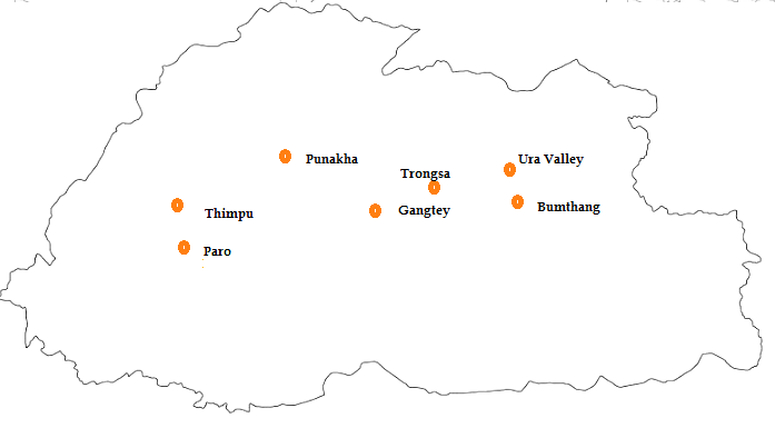 Bhutan Tour Packages 8 days tour Map